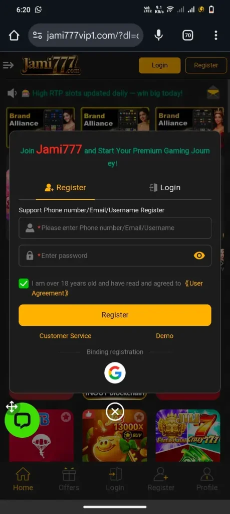Jami777 Game Register